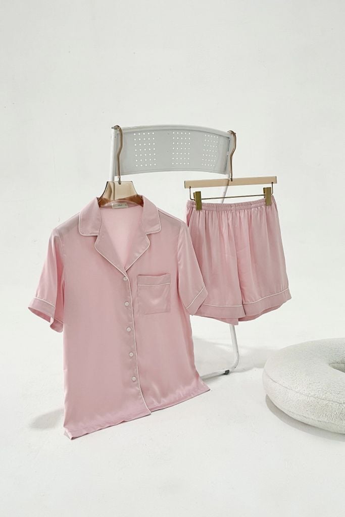 Pijama ngắn Lụa trơn phom mới Blushie Silk Py Set