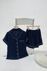 Pijama ngắn lụa trơn phom mới Navy Silk Py Set