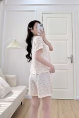 Pijama ngắn cổ V Vie Cream Py Set