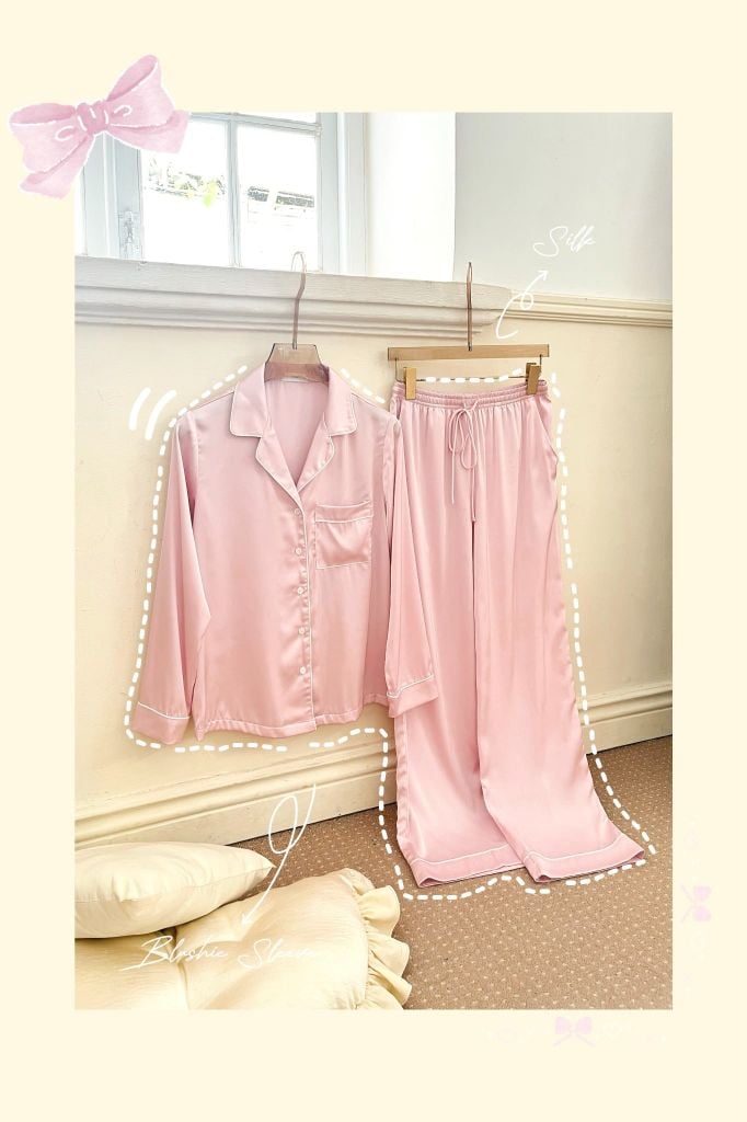 Pijama dài tay lụa trơn Blushie Long Sleeve Set