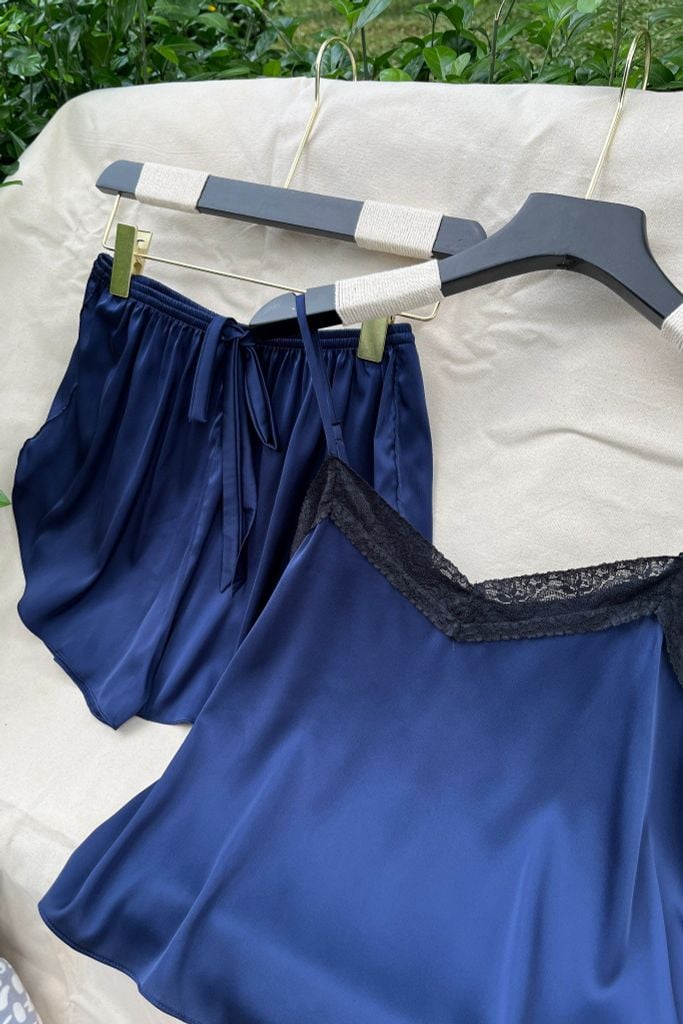 Đồ bộ 2 dây lụa trơn Navy Straps Set