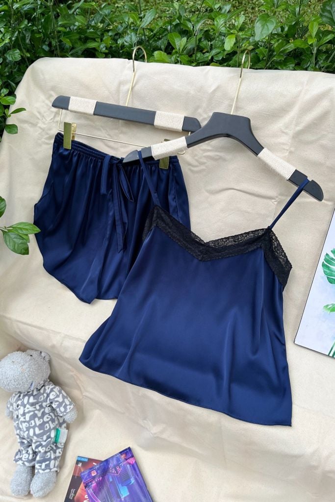 Đồ bộ 2 dây lụa trơn Navy Straps Set