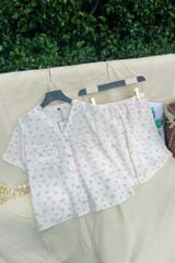 Pijama ngắn cổ V Vie Cream Py Set