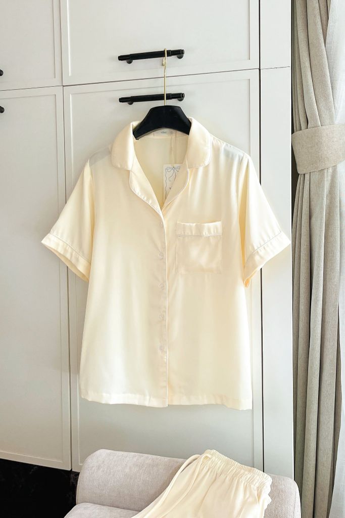 Pijama dài lụa trơn phom rộng mới Ivory Long Py Set