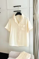 Pijama dài lụa trơn phom rộng mới Ivory Long Py Set
