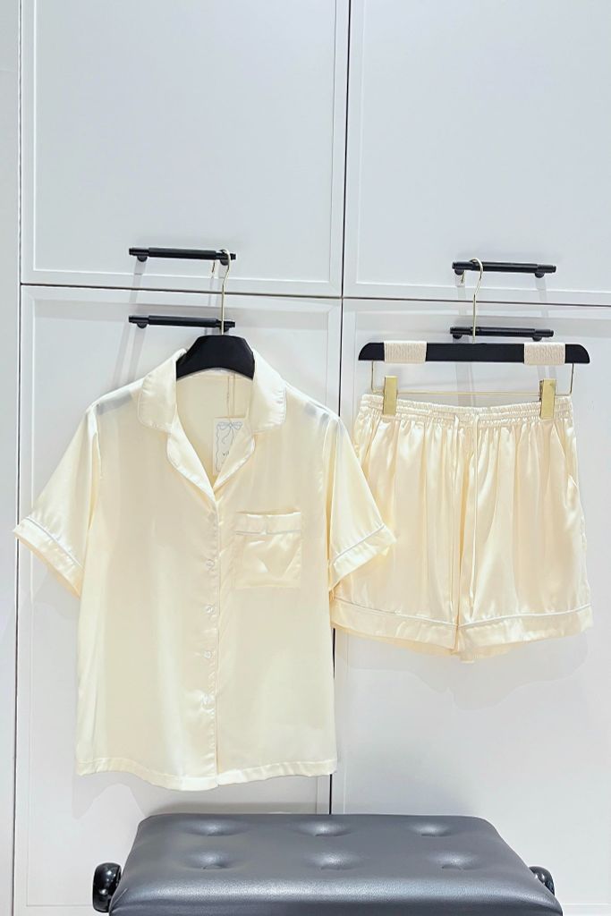 Pijama ngắn lụa trơn phom mới Ivory Silk Py Set