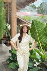 Pijama dài lụa trơn phom rộng mới Ivory Long Py Set