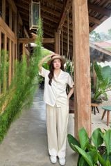 Pijama dài lụa trơn phom rộng mới Ivory Long Py Set