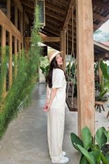 Pijama dài lụa trơn phom rộng mới Ivory Long Py Set