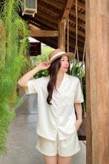 Pijama ngắn lụa trơn phom mới Ivory Silk Py Set