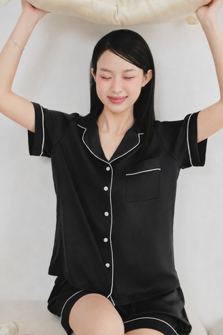 Pijama ngắn lụa trơn phom mới Ink Silk Py Set 2026