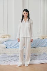 Pijama dài tay lụa trơn Audrey Long Sleeve Set in White
