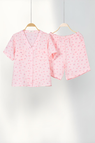 Pijama ngắn cổ V Vie Pink Py Set
