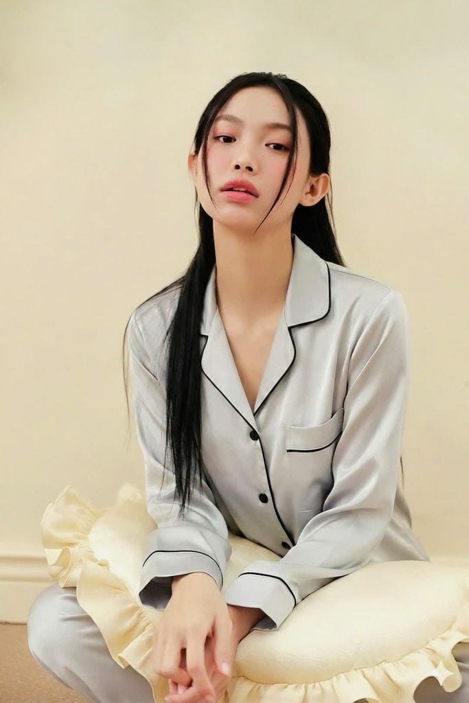 Pijama dài tay lụa trơn xám Moon Long Sleeve Set