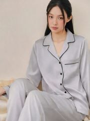 Pijama dài tay lụa trơn xám Moon Long Sleeve Set