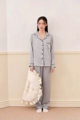 Pijama dài tay lụa trơn xám Moon Long Sleeve Set