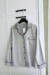 Pijama dài tay lụa trơn xám Moon Long Sleeve Set