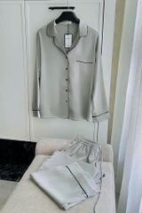 Pijama dài tay lụa trơn xám Moon Long Sleeve Set