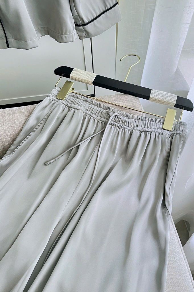 Pijama dài tay lụa trơn xám Moon Long Sleeve Set