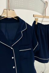 Pijama ngắn lụa trơn phom mới Navy Silk Py Set