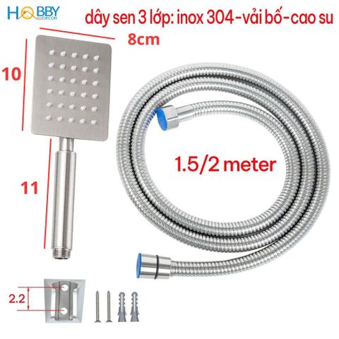 Bộ vòi hoa sen tắm inox 304 kèm dây sen 1.5m/2m Hobby Home Decor BST3