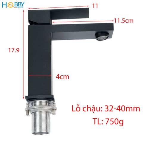 Vòi rửa mặt lavabo nóng lạnh inox 304 sơn đen Hobby Home Decor VRM5D