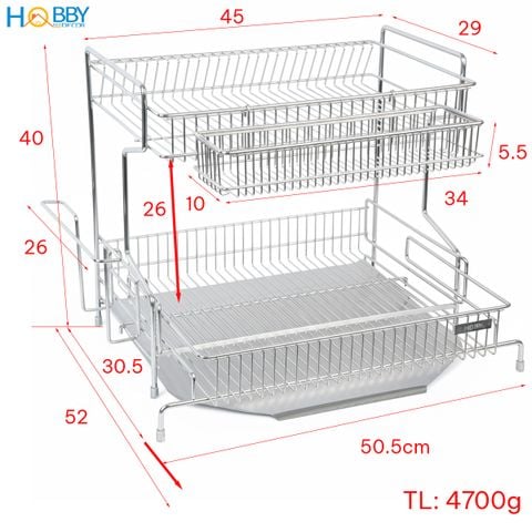 Kệ chén đa năng 2 tầng có khay hứng nước inox 304 Hobby home decor KC9