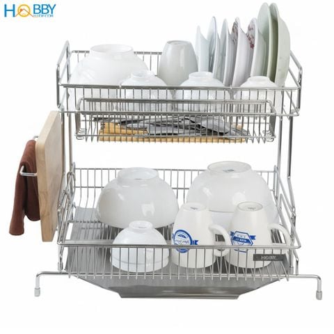 Kệ chén đa năng 2 tầng có khay hứng nước inox 304 Hobby home decor KC9