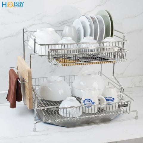 Kệ chén đa năng 2 tầng có khay hứng nước inox 304 Hobby home decor KC9