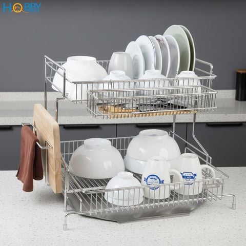 Kệ chén đa năng 2 tầng có khay hứng nước inox 304 Hobby home decor KC9