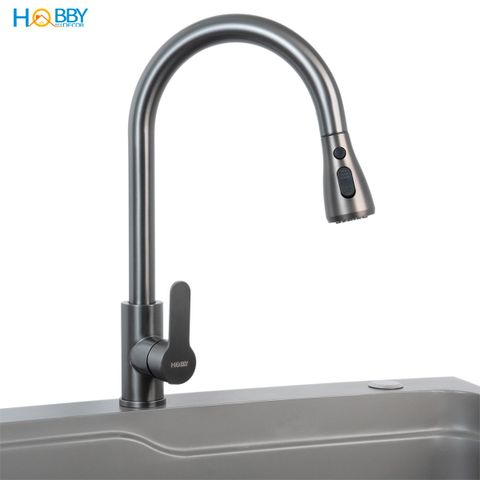 Vòi rửa chén nóng lạnh dây rút inox 304 sơn xám Hobby home decor VDR15