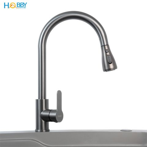 Vòi rửa chén nóng lạnh dây rút inox 304 sơn xám Hobby home decor VDR15