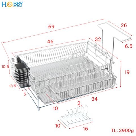 Kệ chén đa năng 1 tầng có khay hứng nước inox 304 Hobby home decor KC10