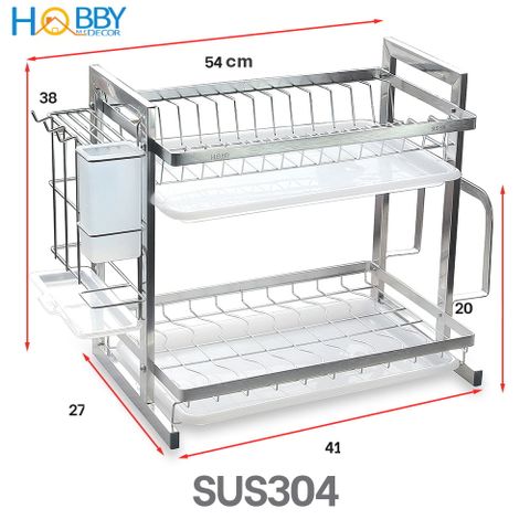 Kệ chén đa năng 2 tầng inox 304 có khay nhựa Hobby Home Decor KC2T