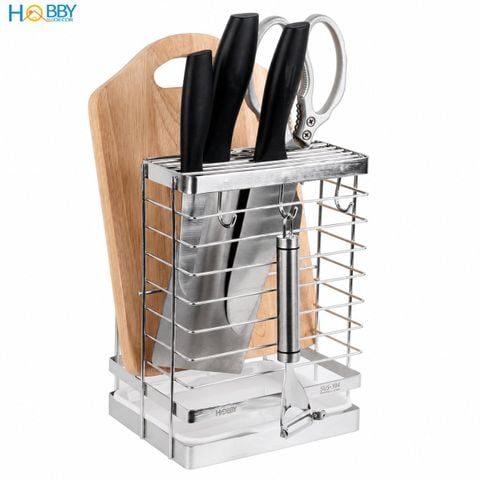 Kệ cắm dao keo thớt có 3 móc treo đồ inox 304 Hobby Home Decor DD2N3