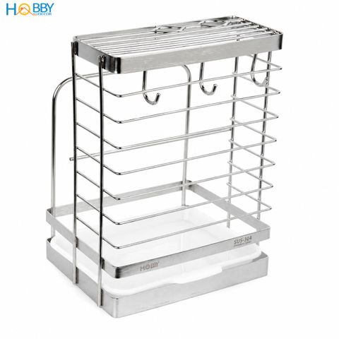 Kệ cắm dao keo thớt có 3 móc treo đồ inox 304 Hobby Home Decor DD2N3