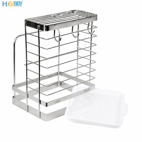 Kệ cắm dao keo thớt có 3 móc treo đồ inox 304 Hobby Home Decor DD2N3