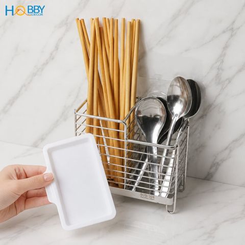 Kệ đựng đũa muỗng 2 ngăn inox 304 dán tường Hobby Home Decor DM06