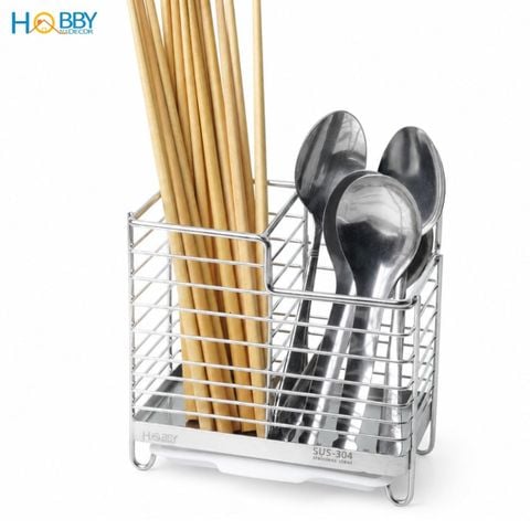 Kệ đựng đũa muỗng 2 ngăn inox 304 dán tường Hobby Home Decor DM06