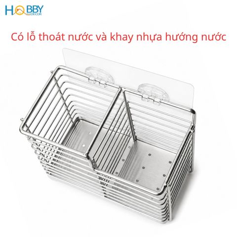 Kệ đựng đũa muỗng 2 ngăn inox 304 dán tường Hobby Home Decor DM06