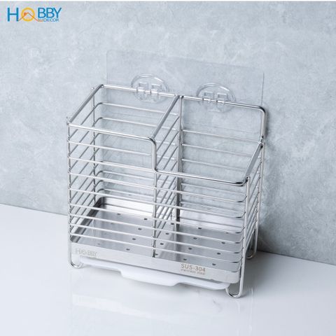 Kệ đựng đũa muỗng 2 ngăn inox 304 dán tường Hobby Home Decor DM06