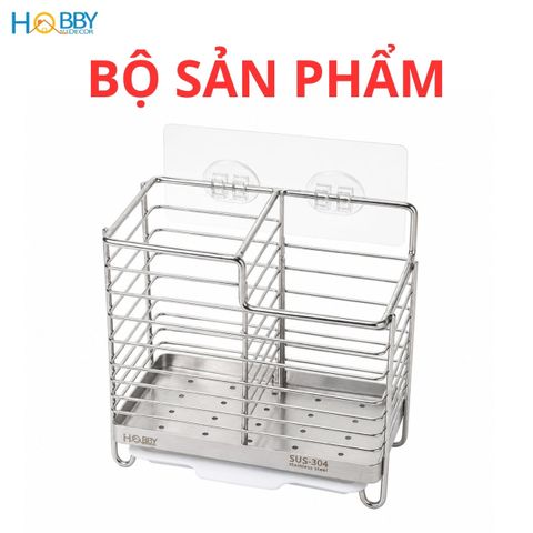 Kệ đựng đũa muỗng 2 ngăn inox 304 dán tường Hobby Home Decor DM06