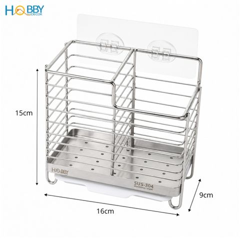 Kệ đựng đũa muỗng 2 ngăn inox 304 dán tường Hobby Home Decor DM06