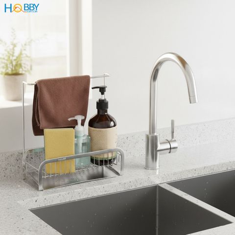 Kệ để dụng cụ rửa chén có thanh treo khăn Inox 304 Hobby home decor KRC14