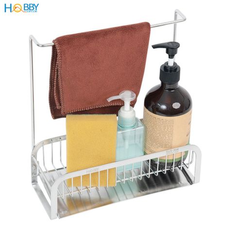 Kệ để dụng cụ rửa chén có thanh treo khăn Inox 304 Hobby home decor KRC14