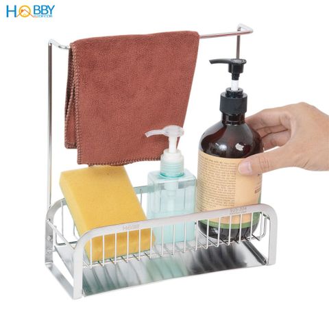 Kệ để dụng cụ rửa chén có thanh treo khăn Inox 304 Hobby home decor KRC14