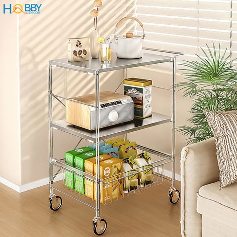 Kệ nhà bếp đa năng 3 tầng có bánh xe inox 304 Hobby home decor KDN3T