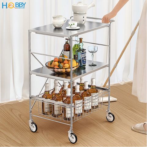Kệ nhà bếp đa năng 3 tầng có bánh xe inox 304 Hobby home decor KDN3T