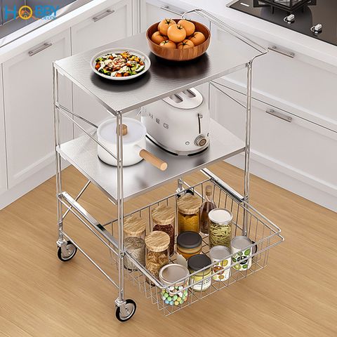 Kệ nhà bếp đa năng 3 tầng có bánh xe inox 304 Hobby home decor KDN3T