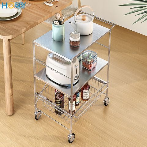 Kệ nhà bếp đa năng 3 tầng có bánh xe inox 304 Hobby home decor KDN3T